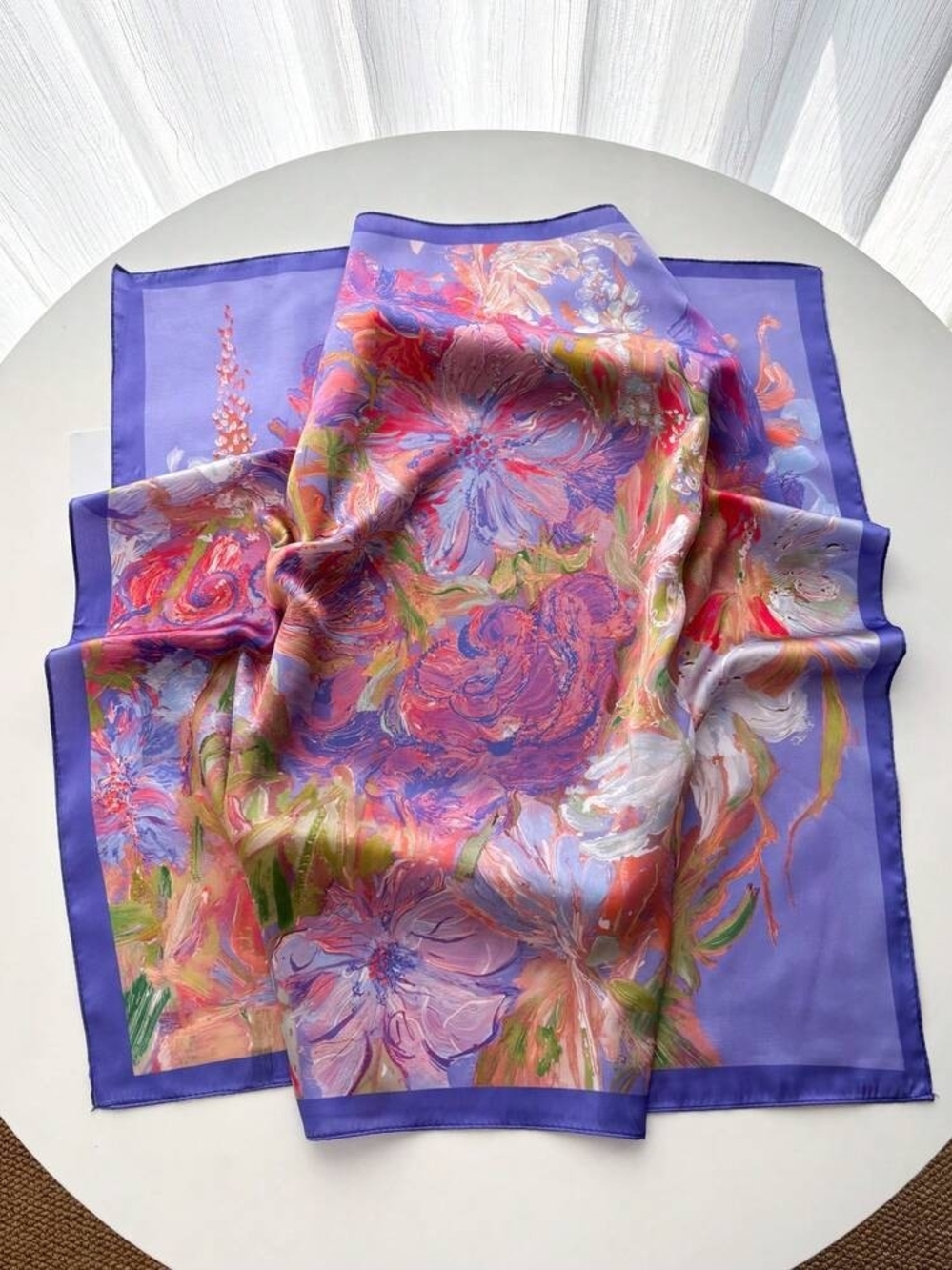 Silk-feel Lavender Floral -Effect Square Scarf 70*70cm
